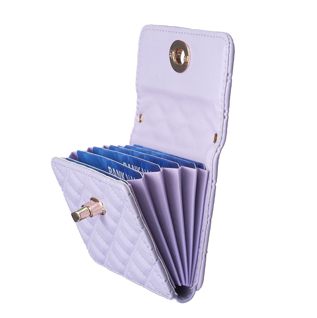 BFK09 Adhesive Phone Back Horizontal Card Holder Metal Buckle PU Leather Multiple Cards Storage Bag - Purple