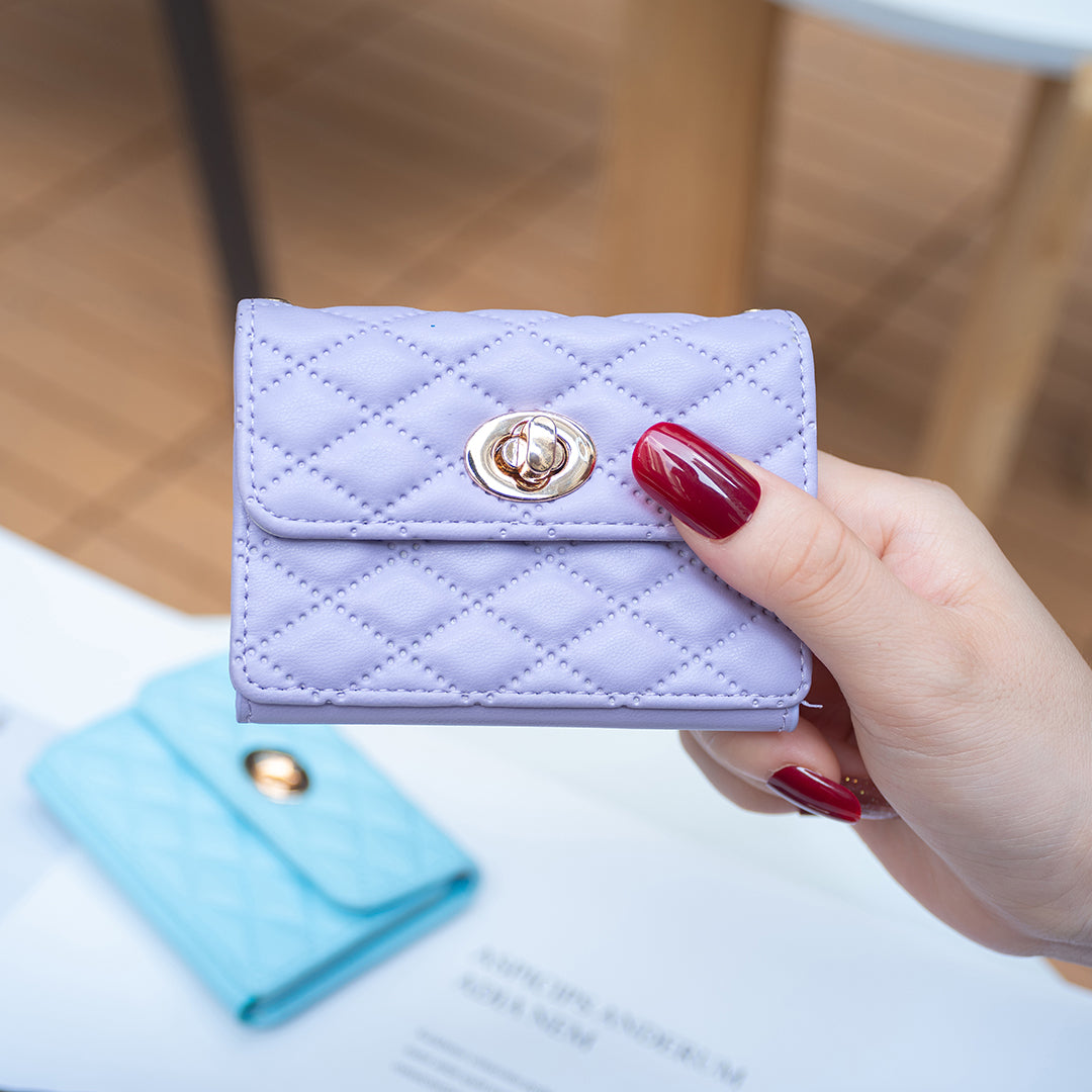 BFK09 Adhesive Phone Back Horizontal Card Holder Metal Buckle PU Leather Multiple Cards Storage Bag - Purple