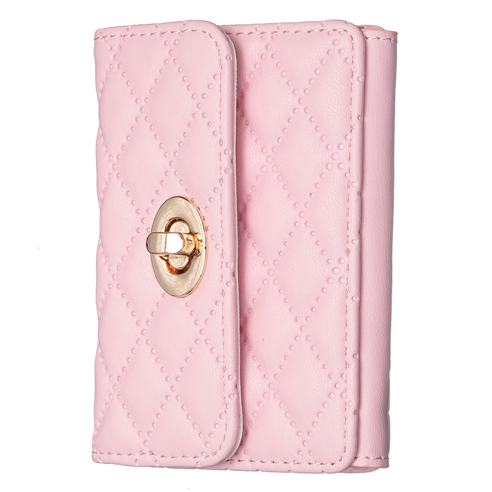 BFK09 Adhesive Phone Back Horizontal Card Holder Metal Buckle PU Leather Multiple Cards Storage Bag - Pink