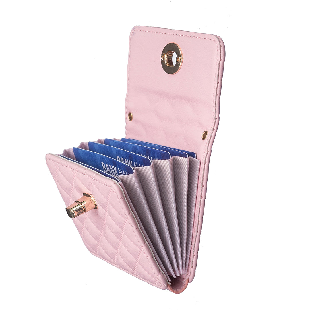 BFK09 Adhesive Phone Back Horizontal Card Holder Metal Buckle PU Leather Multiple Cards Storage Bag - Pink