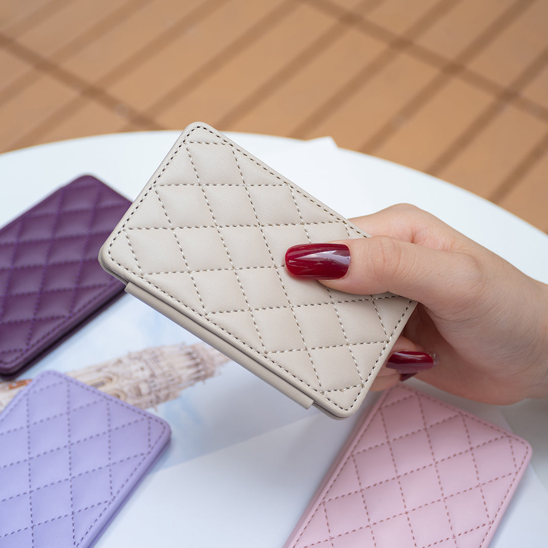 BFK05 3D Rhombus Design Self-adhesive Phone Back Card Holder PU Leather Card Bag - Beige