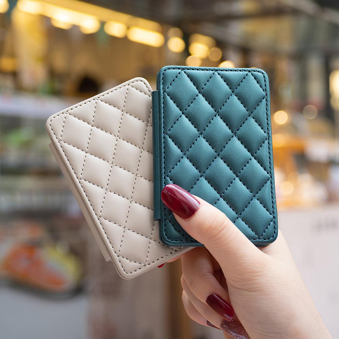 BFK05 3D Rhombus Design Self-adhesive Phone Back Card Holder PU Leather Card Bag - Beige