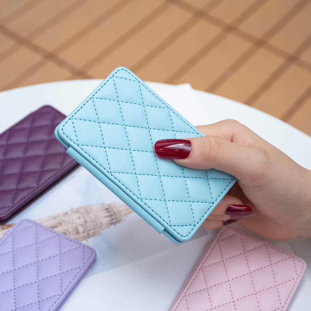 BFK05 3D Rhombus Design Self-adhesive Phone Back Card Holder PU Leather Card Bag - Blue