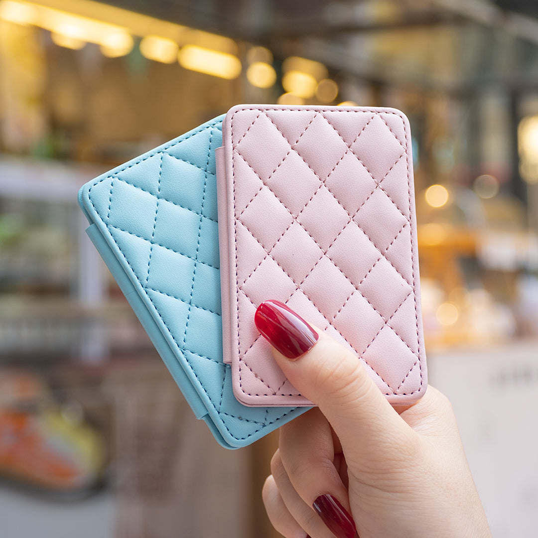 BFK05 3D Rhombus Design Self-adhesive Phone Back Card Holder PU Leather Card Bag - Blue