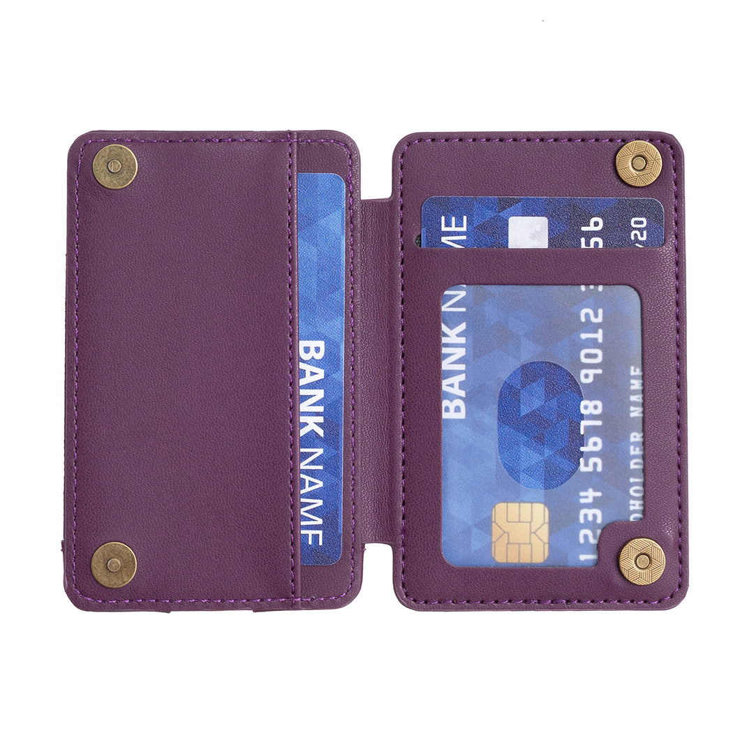 BFK05 3D Rhombus Design Self-adhesive Phone Back Card Holder PU Leather Card Bag - Dark Purple