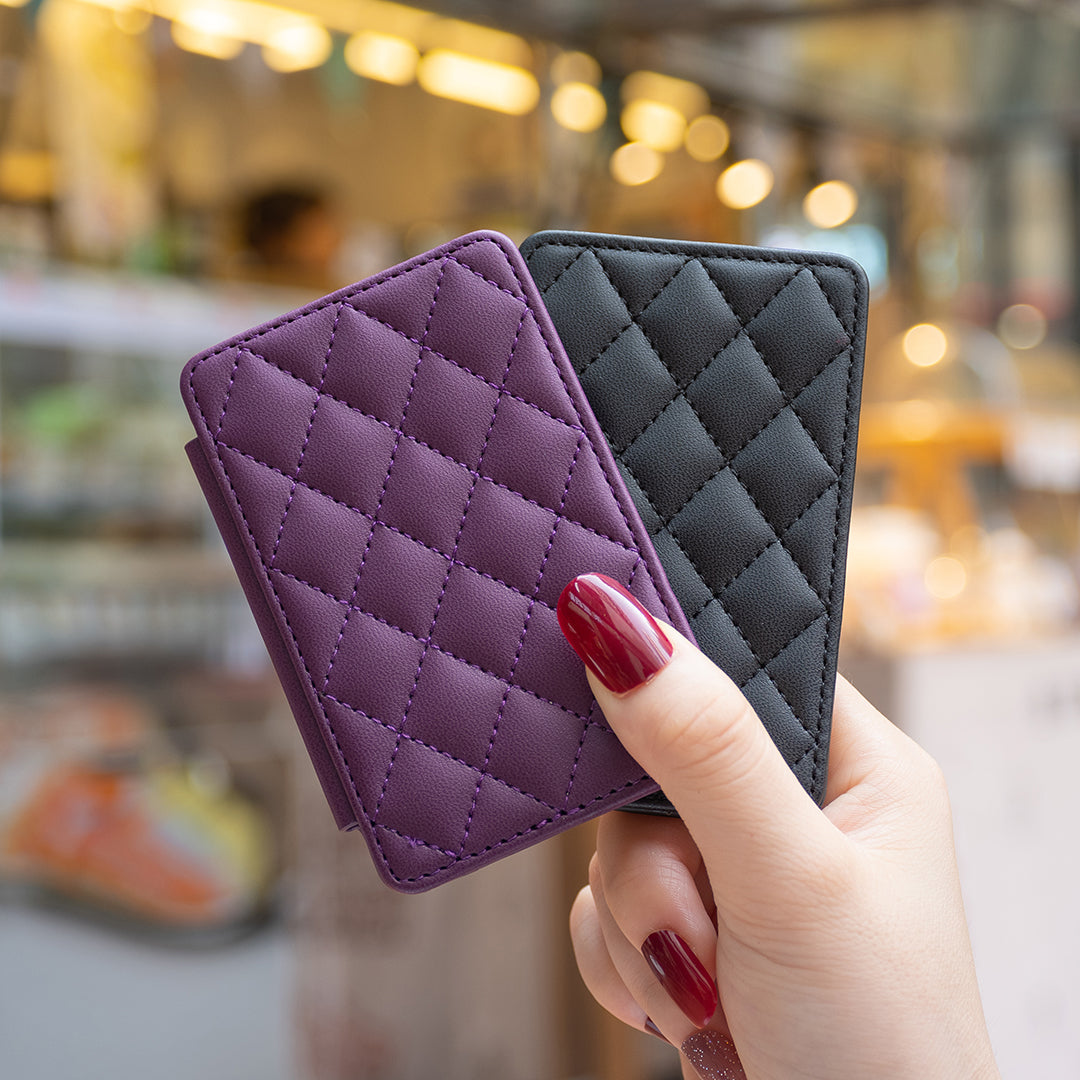 BFK05 3D Rhombus Design Self-adhesive Phone Back Card Holder PU Leather Card Bag - Dark Purple