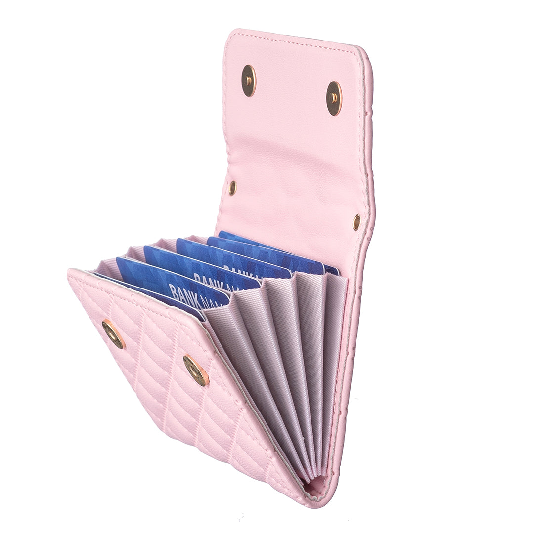 BFK10 Large Capacity Self-adhesive Phone Back Card Holder Horizontal Organ Type PU Leather Card Bag - Pink