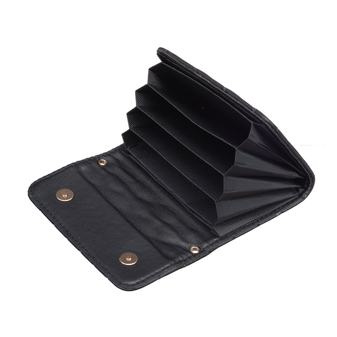 BFK10 Large Capacity Self-adhesive Phone Back Card Holder Horizontal Organ Type PU Leather Card Bag - Black