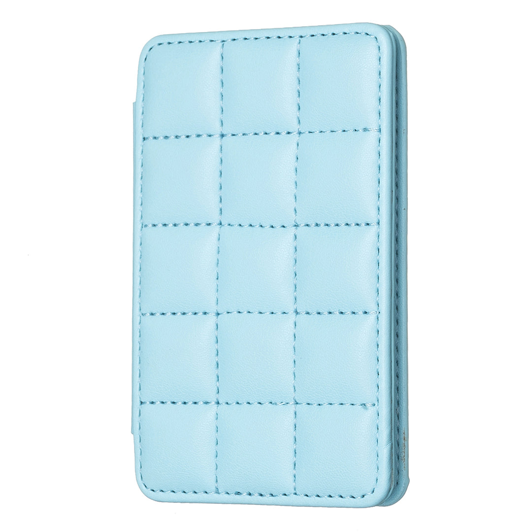 BFK01 3D Grid Design Phone Back Card Holder Self-adhesive PU Leather Card Bag - Blue