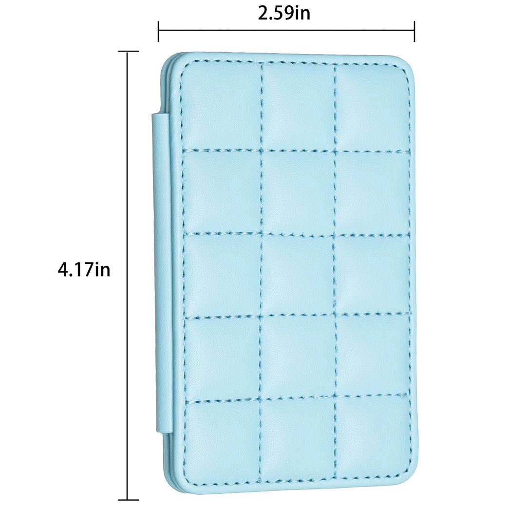 BFK01 3D Grid Design Phone Back Card Holder Self-adhesive PU Leather Card Bag - Blue