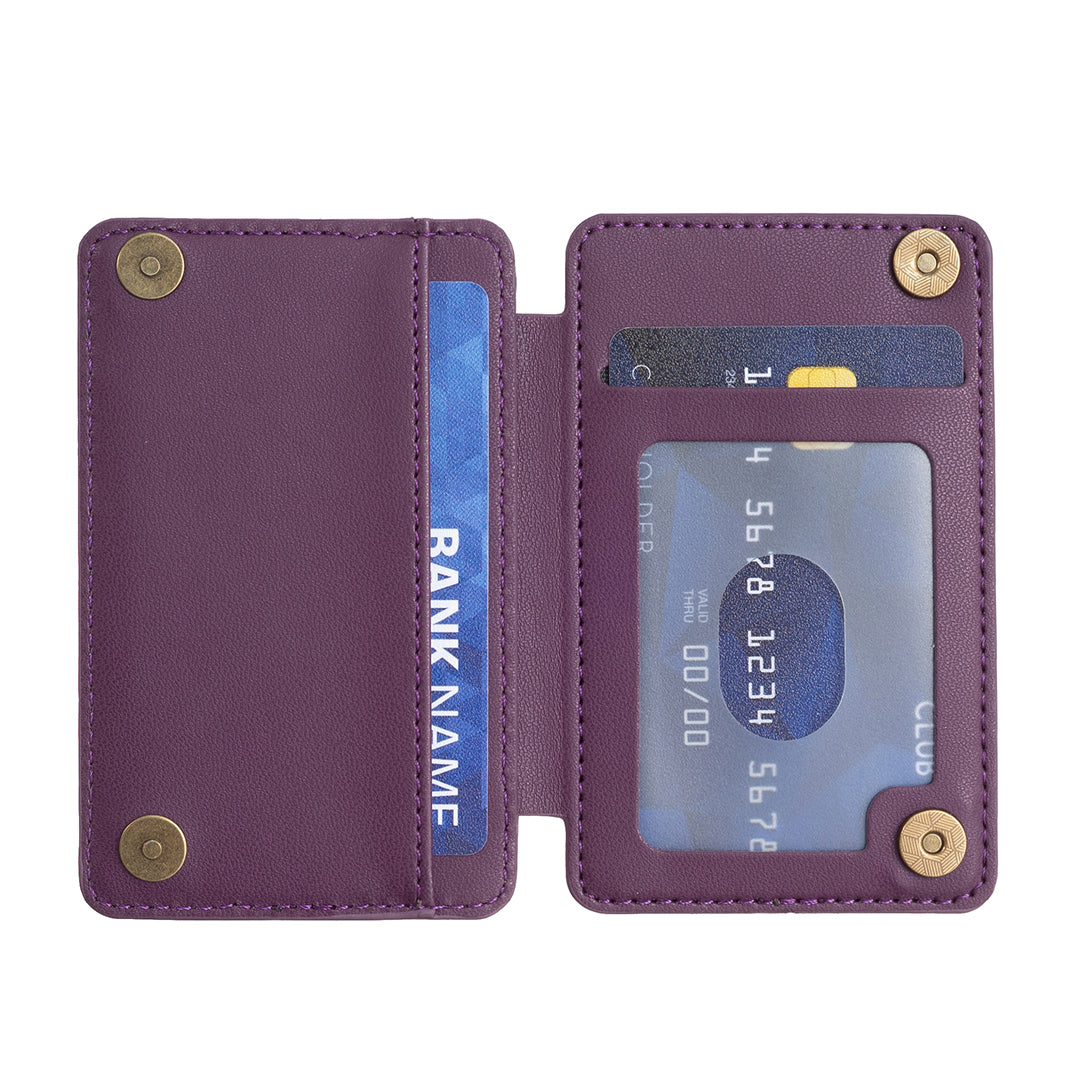 BFK01 3D Grid Design Phone Back Card Holder Self-adhesive PU Leather Card Bag - Dark Purple