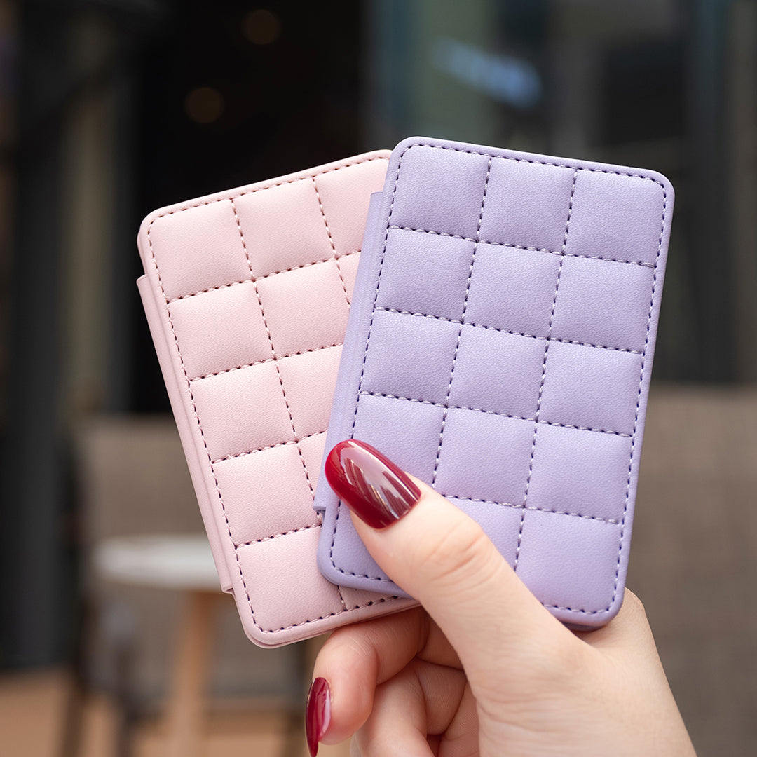 BFK01 3D Grid Design Phone Back Card Holder Self-adhesive PU Leather Card Bag - Pink