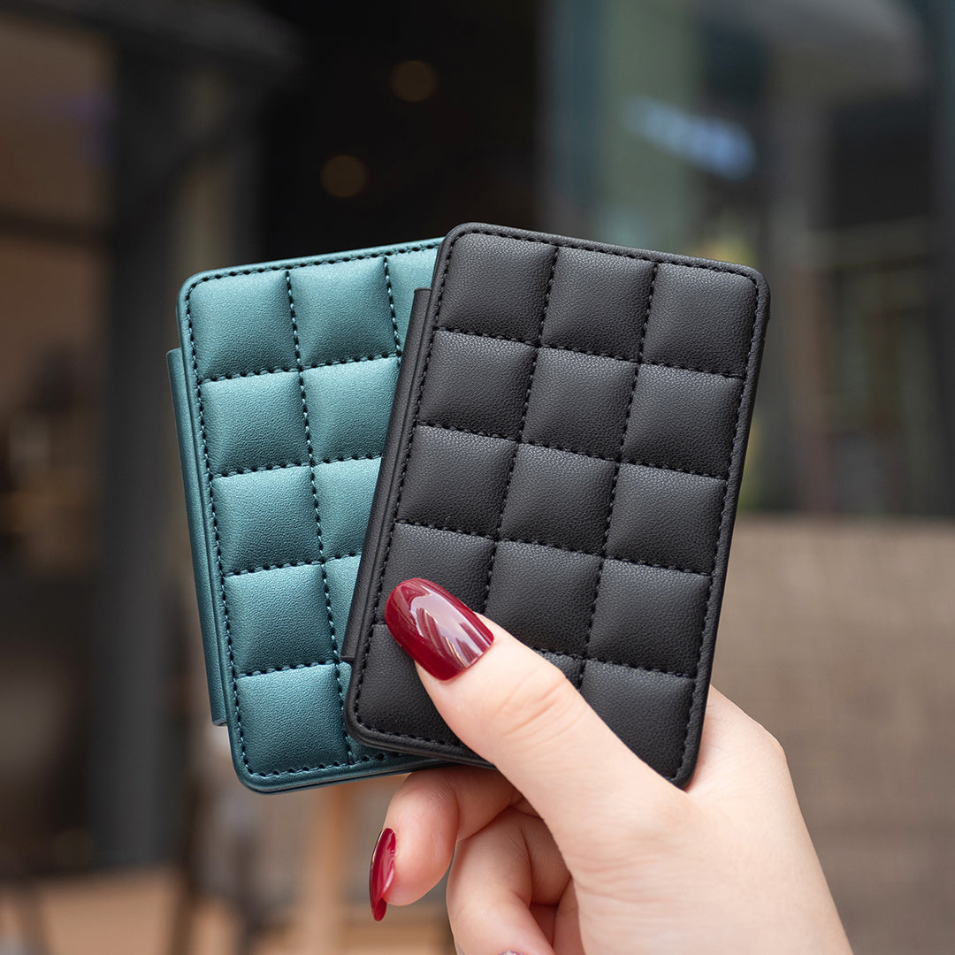 BFK01 3D Grid Design Phone Back Card Holder Self-adhesive PU Leather Card Bag - Black