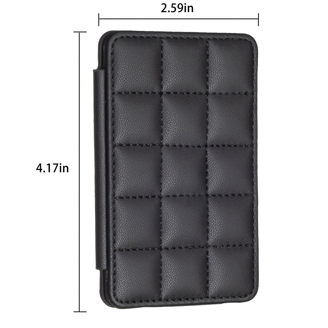 BFK01 3D Grid Design Phone Back Card Holder Self-adhesive PU Leather Card Bag - Black