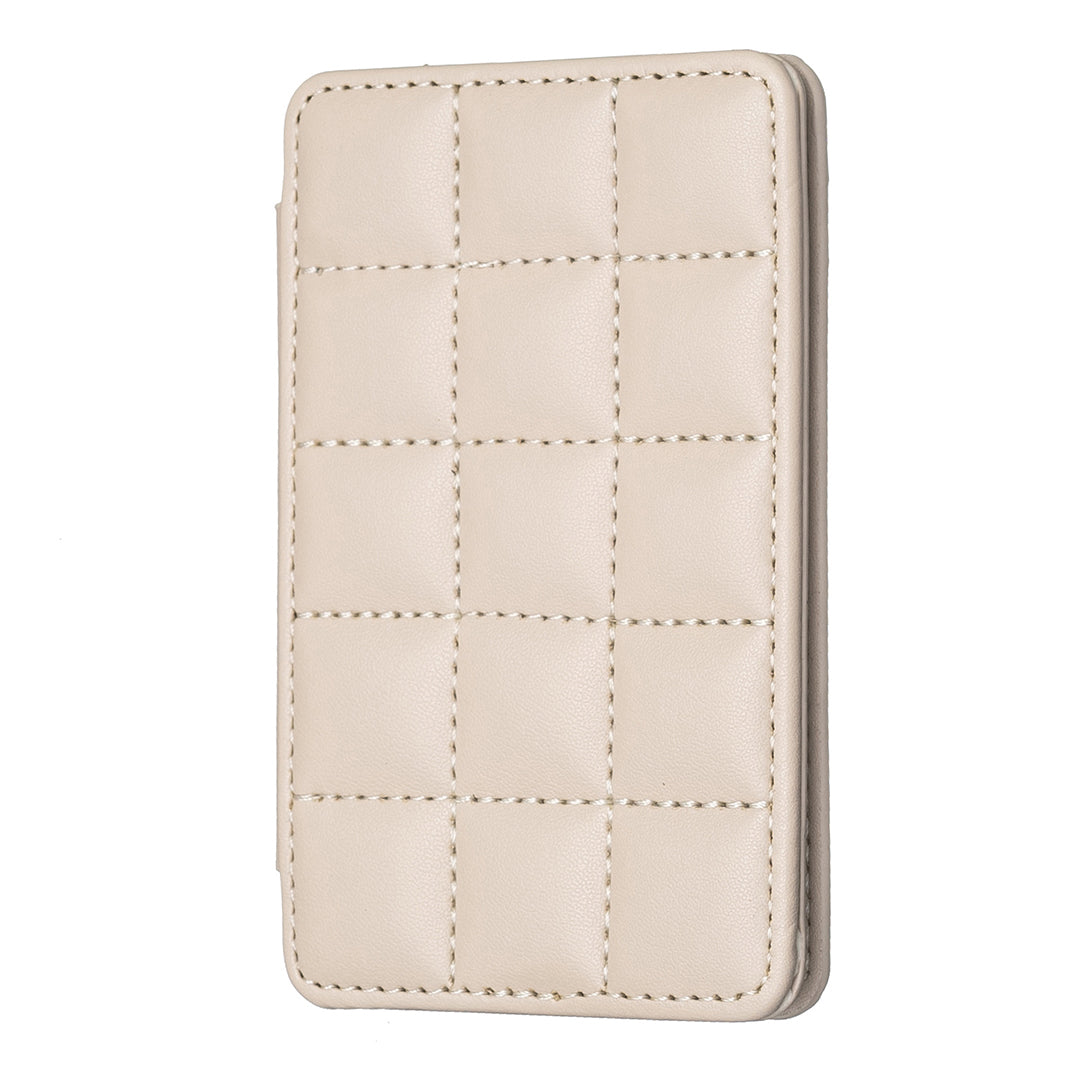 BFK01 3D Grid Design Phone Back Card Holder Self-adhesive PU Leather Card Bag - Beige