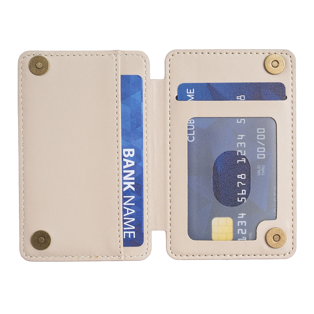 BFK01 3D Grid Design Phone Back Card Holder Self-adhesive PU Leather Card Bag - Beige