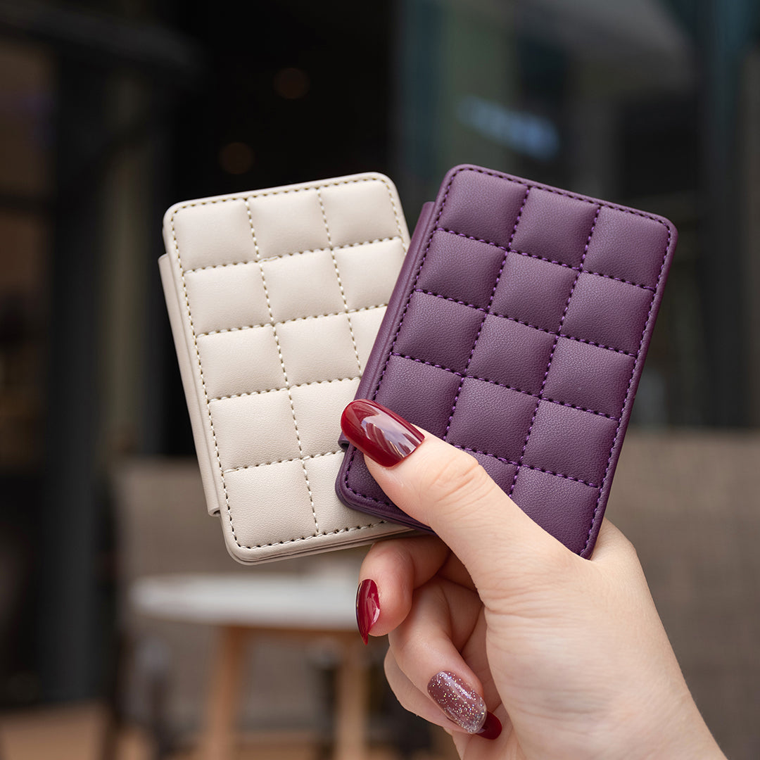 BFK01 3D Grid Design Phone Back Card Holder Self-adhesive PU Leather Card Bag - Beige