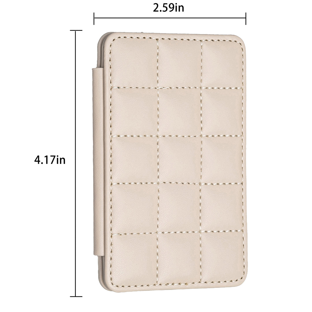 BFK01 3D Grid Design Phone Back Card Holder Self-adhesive PU Leather Card Bag - Beige