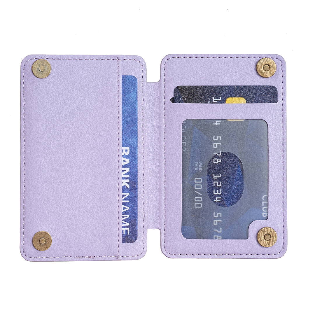 BFK01 3D Grid Design Phone Back Card Holder Self-adhesive PU Leather Card Bag - Purple