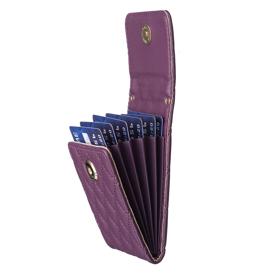 BFK08 Cell Phone Card Holder for Back of Phone Case Imprinted Leather Card Pouch Sleeve Adhesive Sticker - Dark Purple