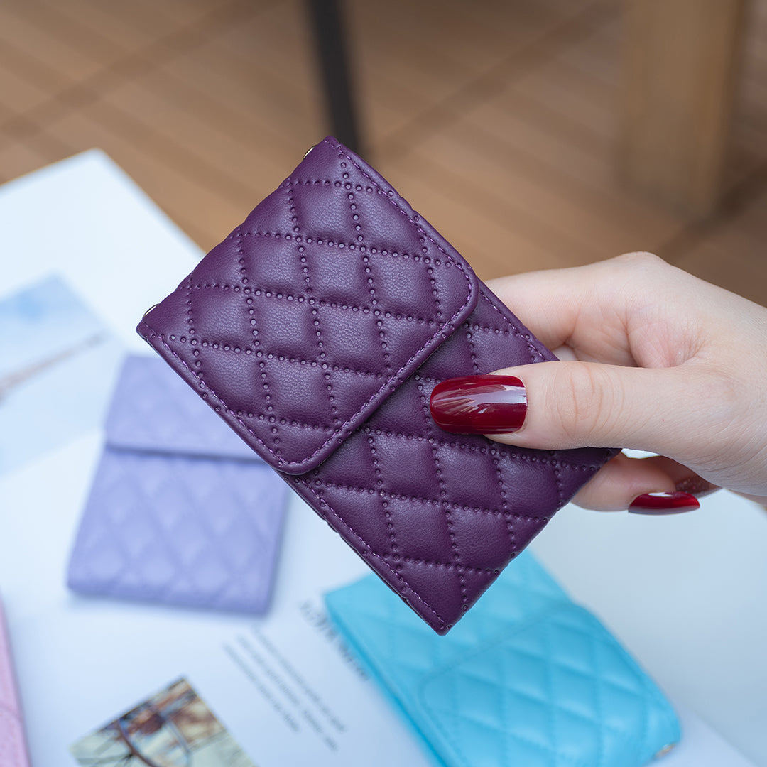 BFK08 Cell Phone Card Holder for Back of Phone Case Imprinted Leather Card Pouch Sleeve Adhesive Sticker - Dark Purple