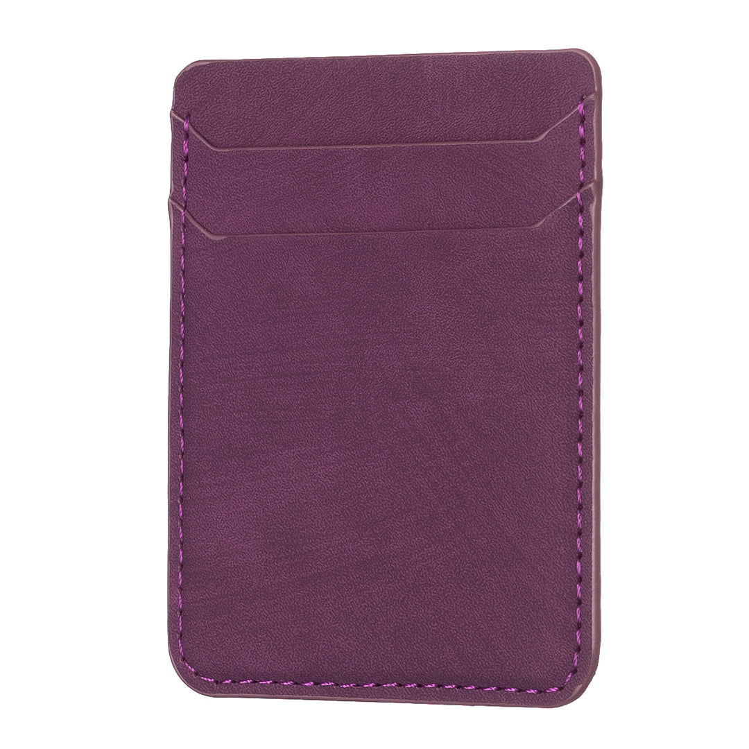 BFK13 Phone Card Holder Credit Card ID Case Pouch Matte Leather Stick On Pocket for Back of Phone - Dark Purple