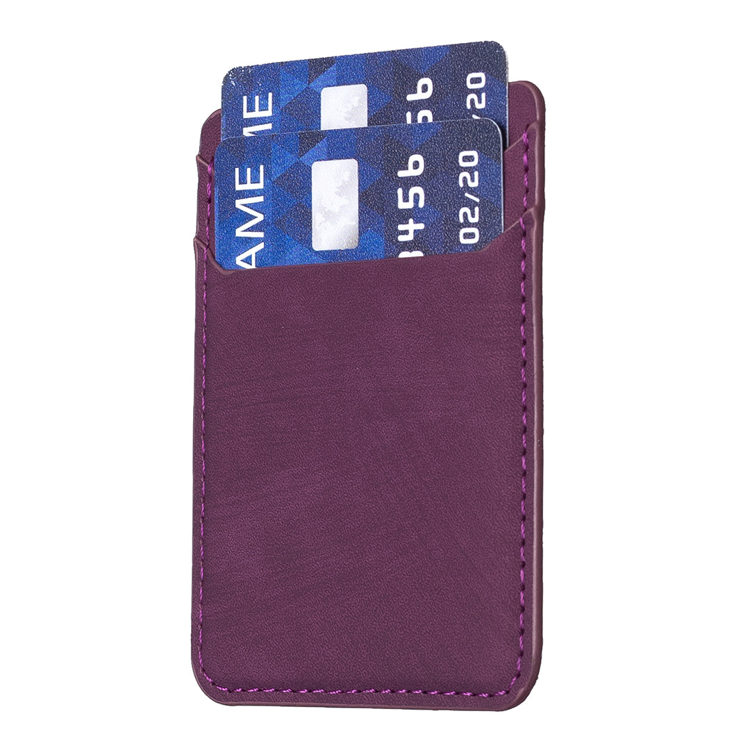 BFK13 Phone Card Holder Credit Card ID Case Pouch Matte Leather Stick On Pocket for Back of Phone - Dark Purple