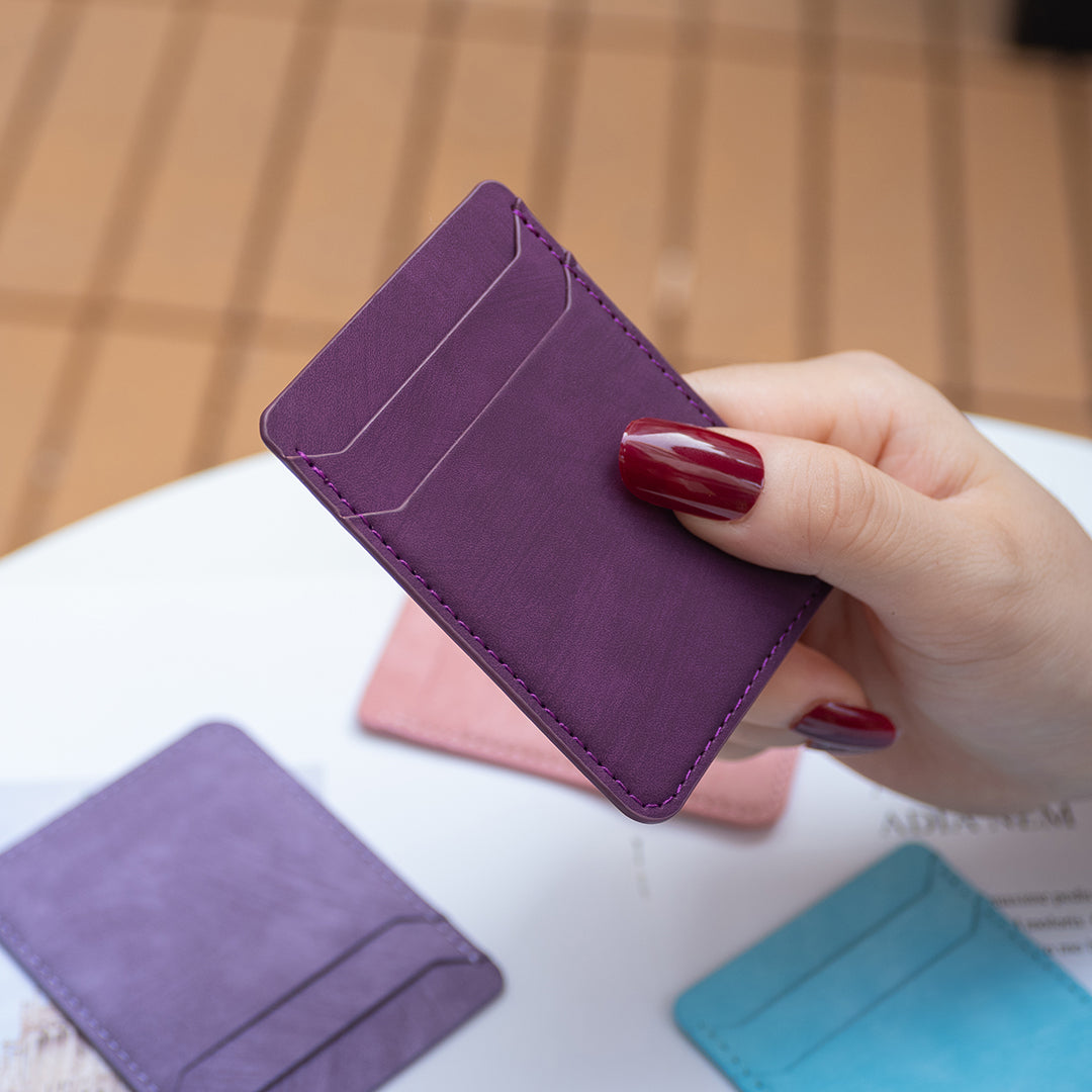 BFK13 Phone Card Holder Credit Card ID Case Pouch Matte Leather Stick On Pocket for Back of Phone - Dark Purple