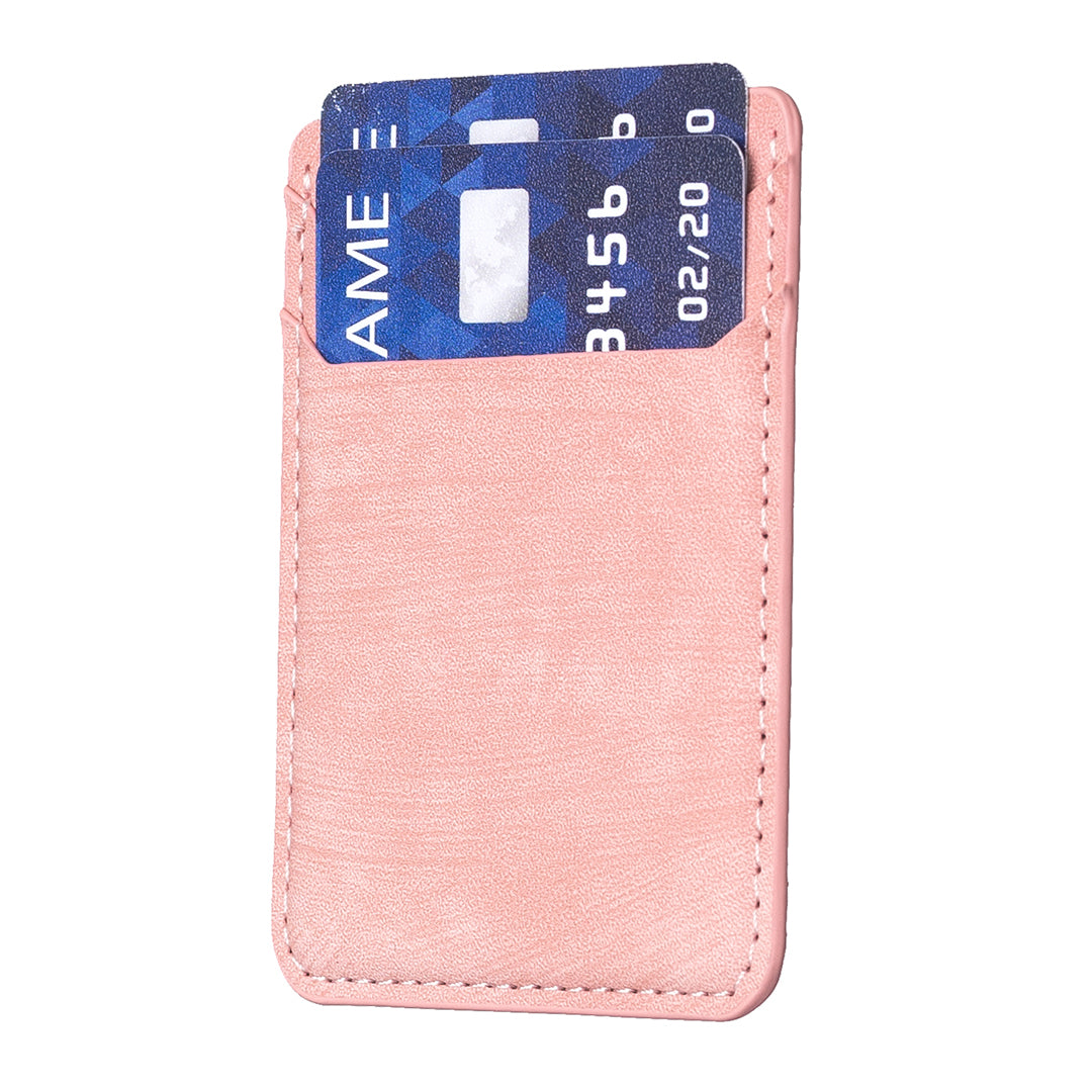 BFK13 Phone Card Holder Credit Card ID Case Pouch Matte Leather Stick On Pocket for Back of Phone - Pink
