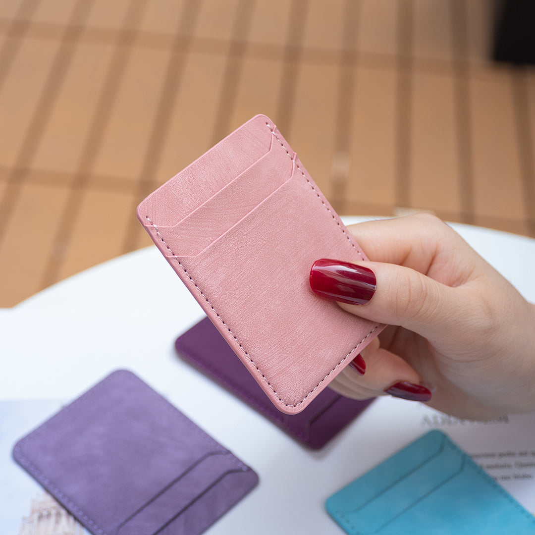BFK13 Phone Card Holder Credit Card ID Case Pouch Matte Leather Stick On Pocket for Back of Phone - Pink