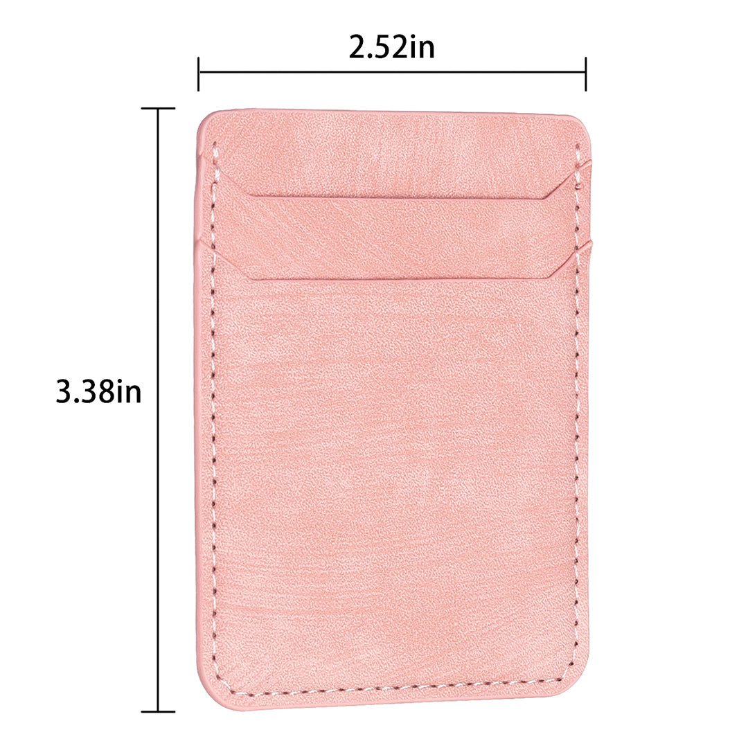 BFK13 Phone Card Holder Credit Card ID Case Pouch Matte Leather Stick On Pocket for Back of Phone - Pink