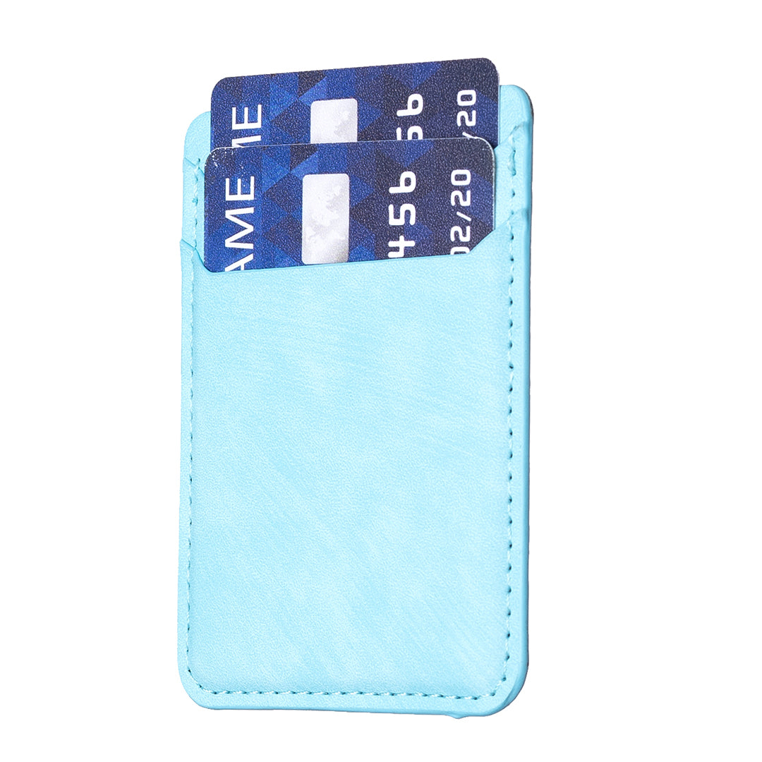 BFK13 Phone Card Holder Credit Card ID Case Pouch Matte Leather Stick On Pocket for Back of Phone - Blue