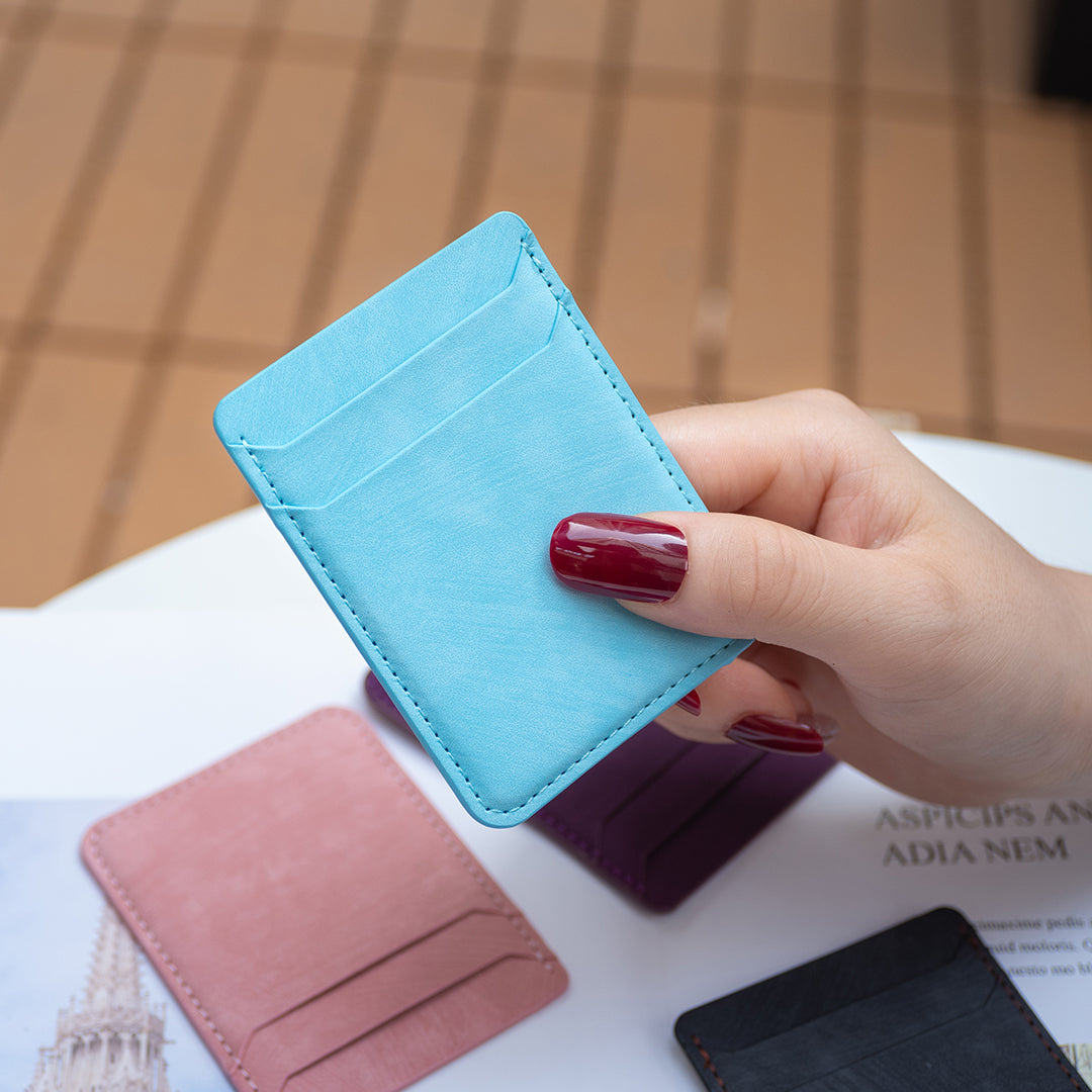 BFK13 Phone Card Holder Credit Card ID Case Pouch Matte Leather Stick On Pocket for Back of Phone - Blue