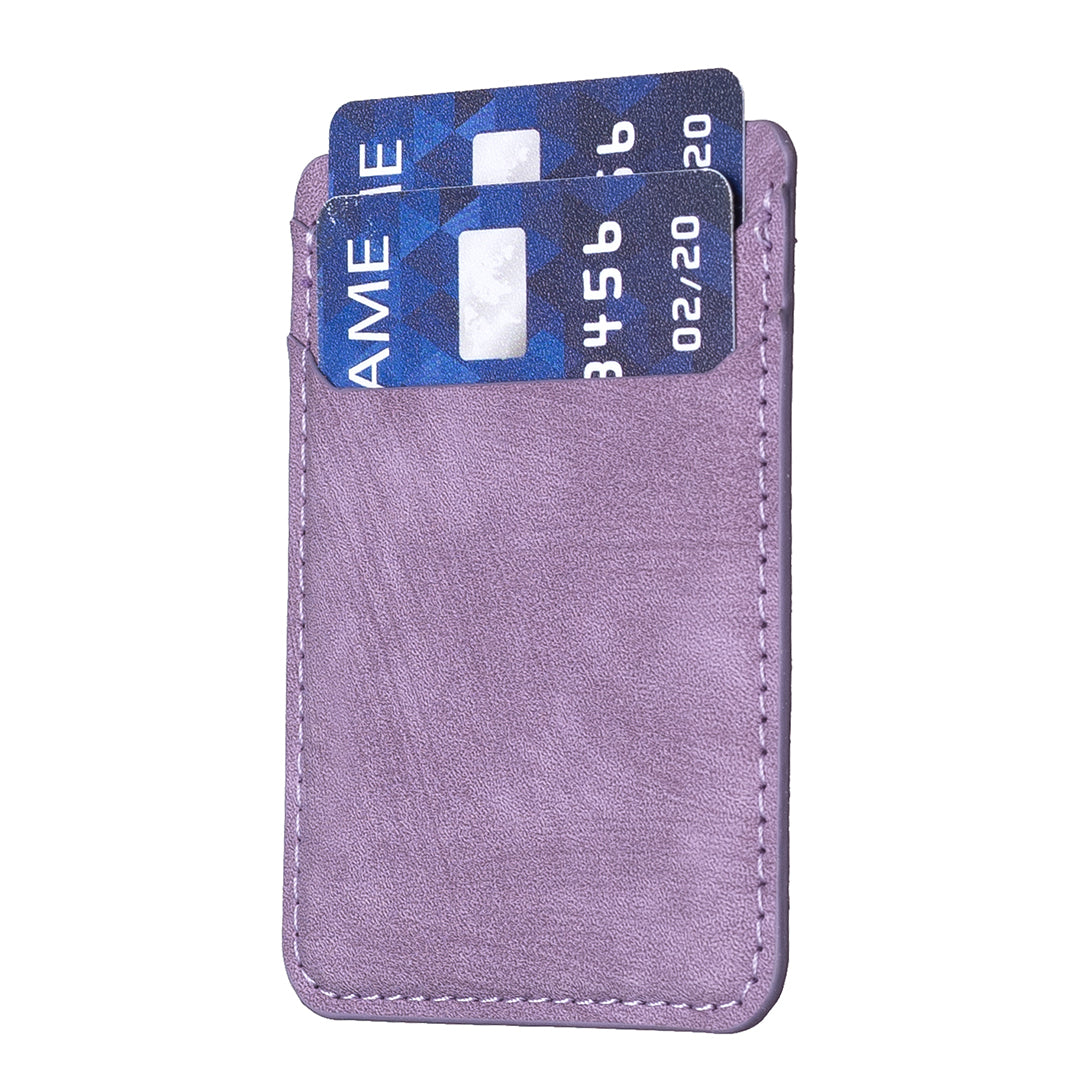 BFK13 Phone Card Holder Credit Card ID Case Pouch Matte Leather Stick On Pocket for Back of Phone - Purple