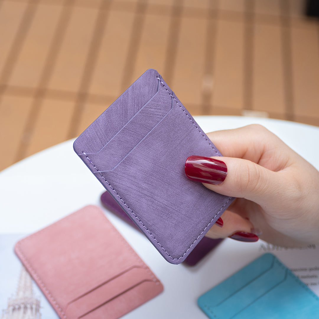 BFK13 Phone Card Holder Credit Card ID Case Pouch Matte Leather Stick On Pocket for Back of Phone - Purple