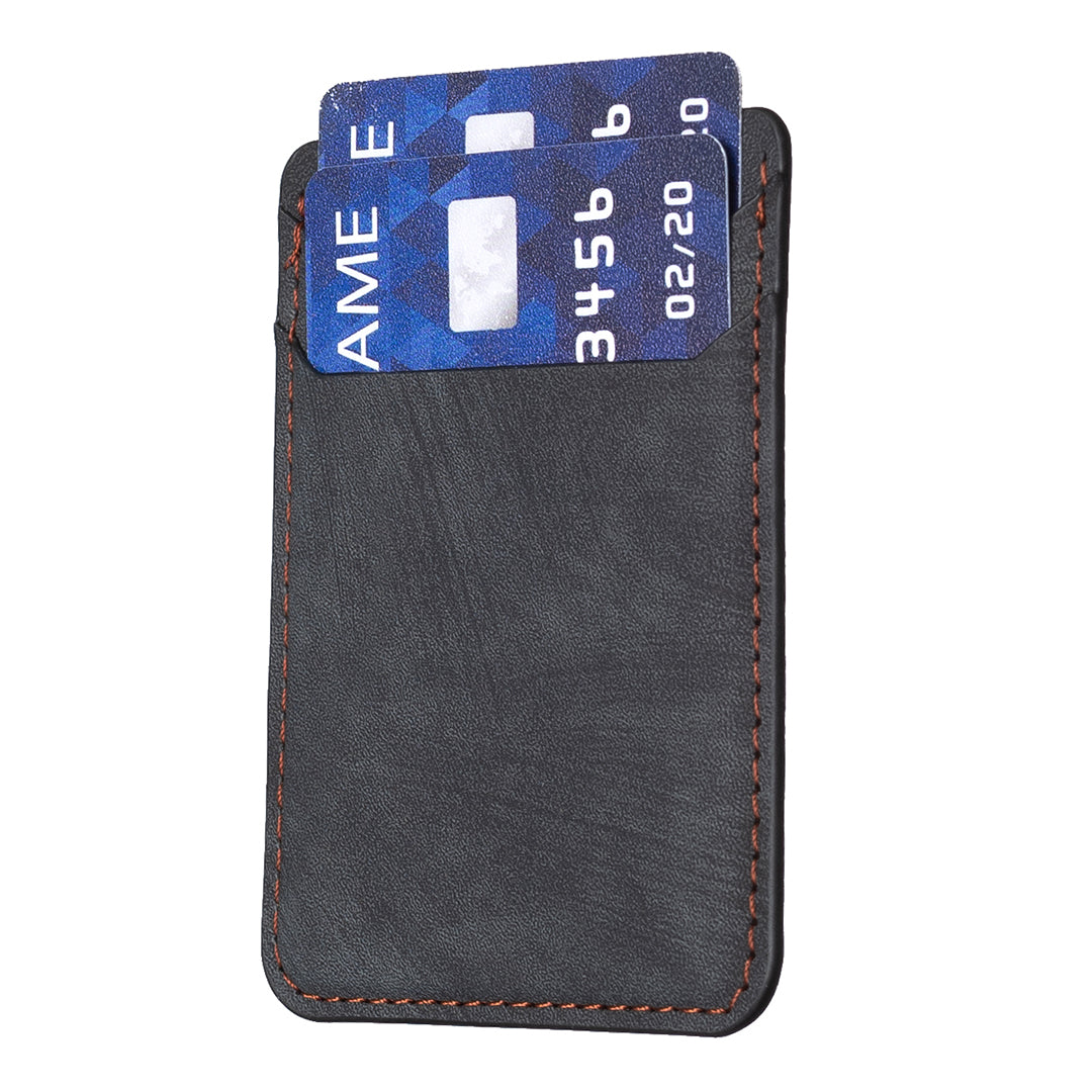 BFK13 Phone Card Holder Credit Card ID Case Pouch Matte Leather Stick On Pocket for Back of Phone - Black