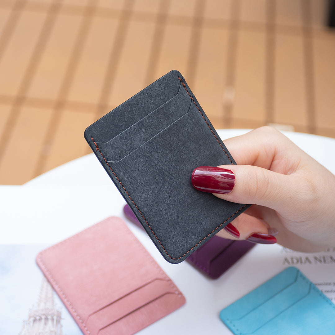 BFK13 Phone Card Holder Credit Card ID Case Pouch Matte Leather Stick On Pocket for Back of Phone - Black