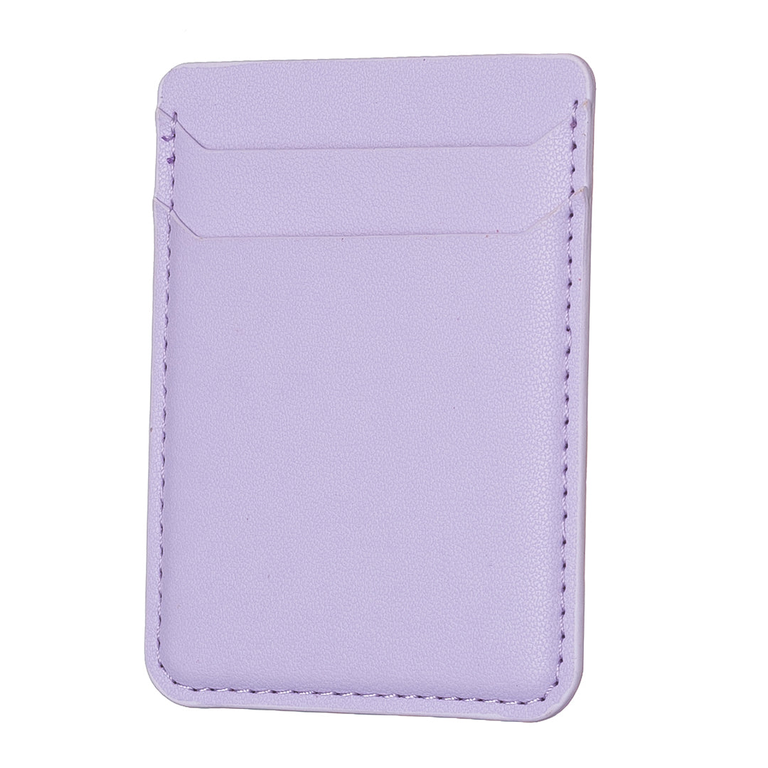 BFK12 Card Holder for Back of Phone Stick-on Credit Card Sleeve Pocket Litchi Leather Phone Pouch - Purple
