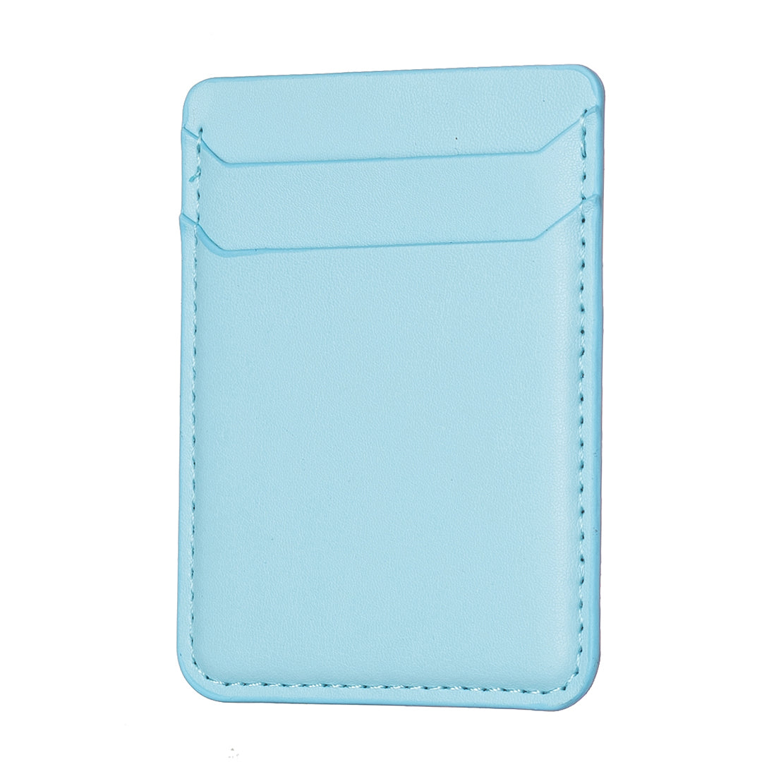 BFK12 Card Holder for Back of Phone Stick-on Credit Card Sleeve Pocket Litchi Leather Phone Pouch - Blue