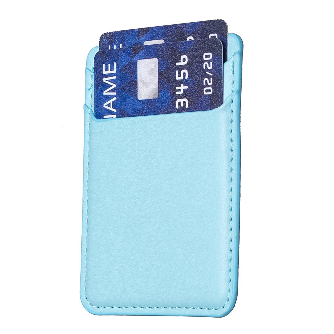 BFK12 Card Holder for Back of Phone Stick-on Credit Card Sleeve Pocket Litchi Leather Phone Pouch - Blue