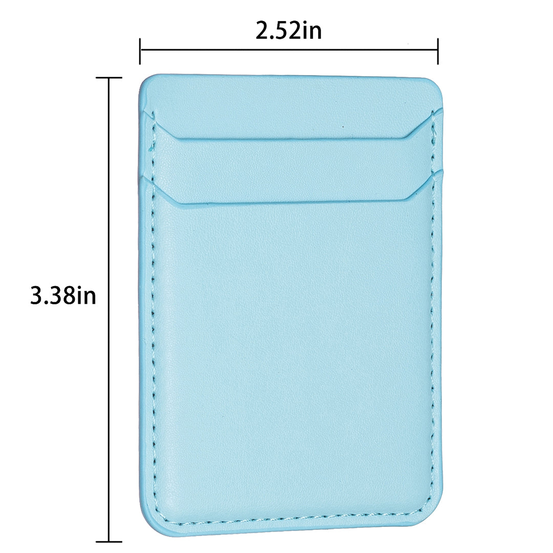 BFK12 Card Holder for Back of Phone Stick-on Credit Card Sleeve Pocket Litchi Leather Phone Pouch - Blue