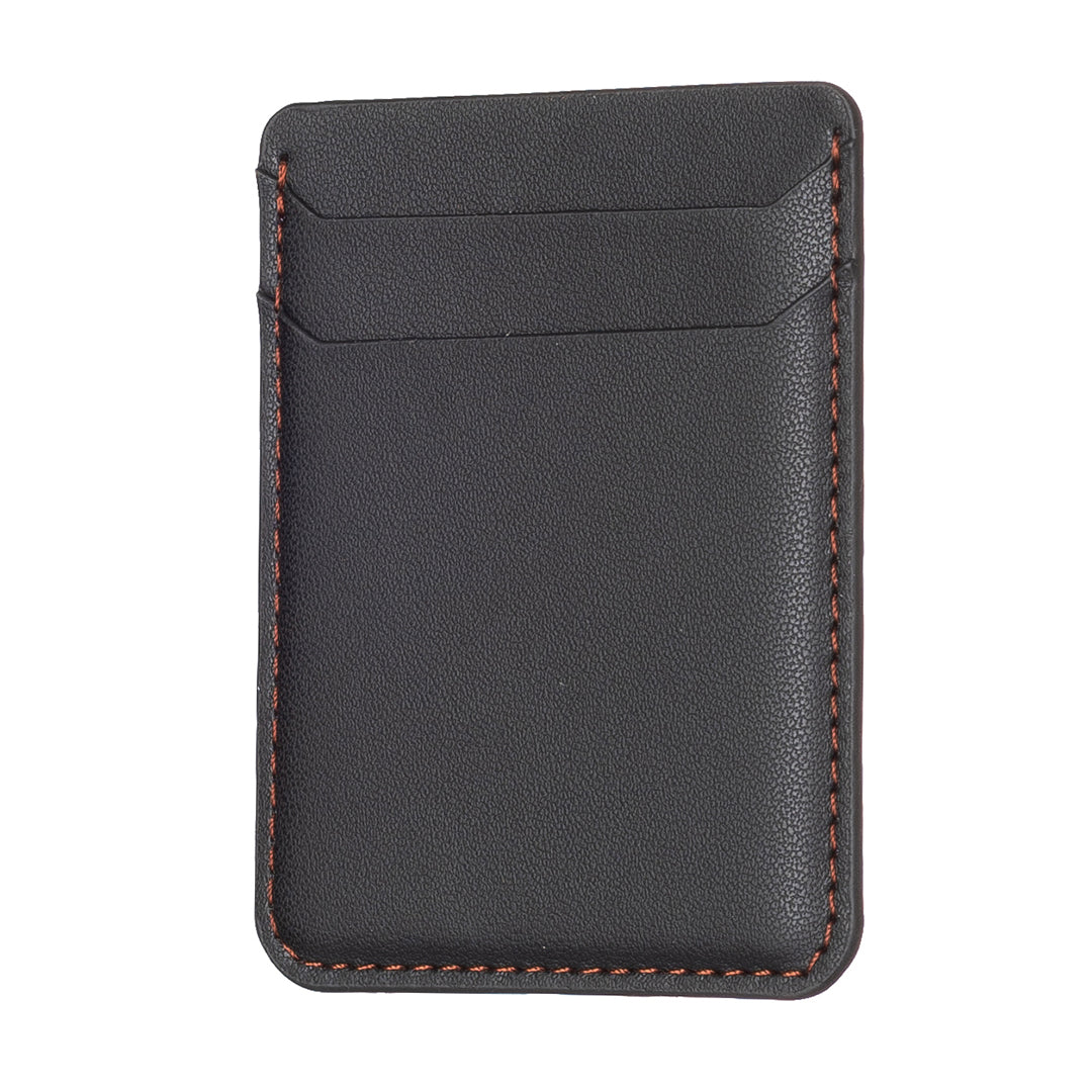 BFK12 Card Holder for Back of Phone Stick-on Credit Card Sleeve Pocket Litchi Leather Phone Pouch - Black