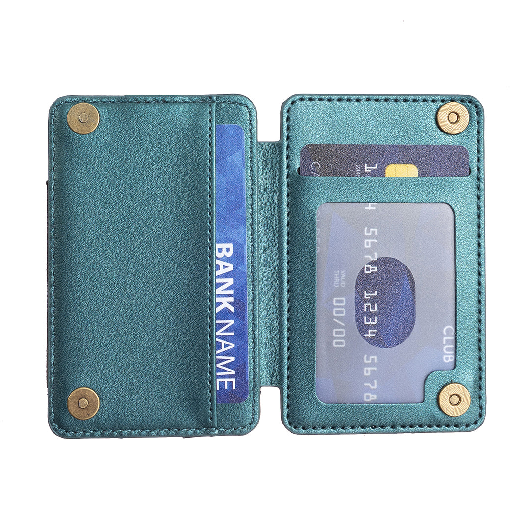 BFK02 Phone Card Holder Leather ID Case Sticker 3D Wave Pattern Pocket Pouch for Phone Case - Green