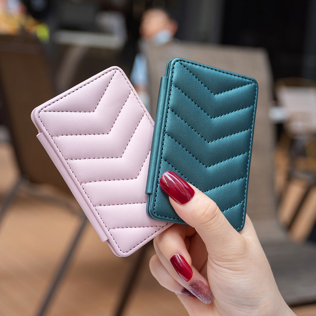 BFK02 Phone Card Holder Leather ID Case Sticker 3D Wave Pattern Pocket Pouch for Phone Case - Green