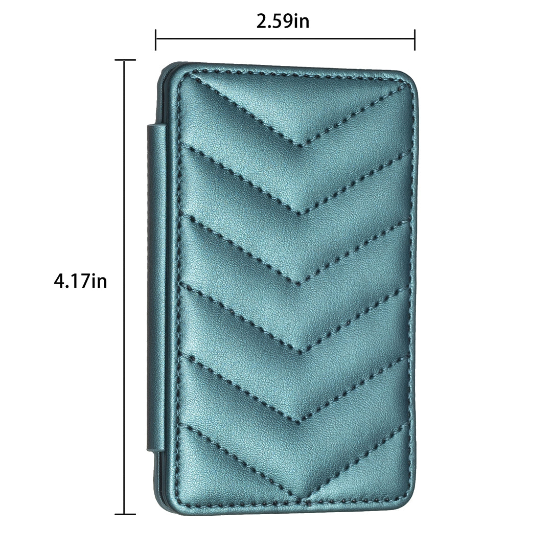 BFK02 Phone Card Holder Leather ID Case Sticker 3D Wave Pattern Pocket Pouch for Phone Case - Green
