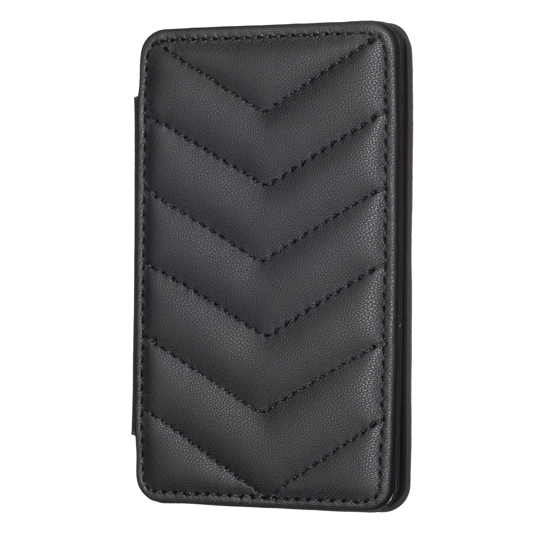 BFK02 Phone Card Holder Leather ID Case Sticker 3D Wave Pattern Pocket Pouch for Phone Case - Black