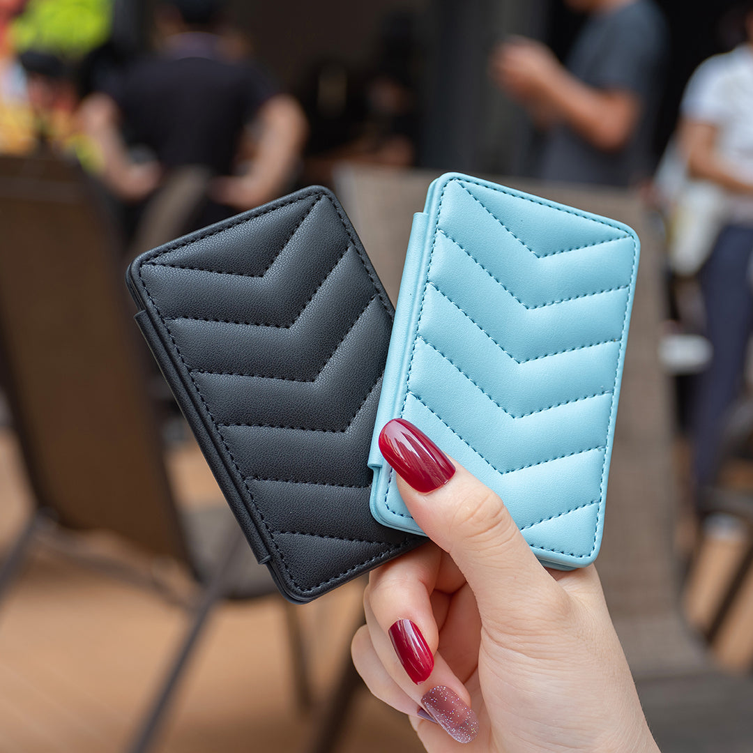 BFK02 Phone Card Holder Leather ID Case Sticker 3D Wave Pattern Pocket Pouch for Phone Case - Black