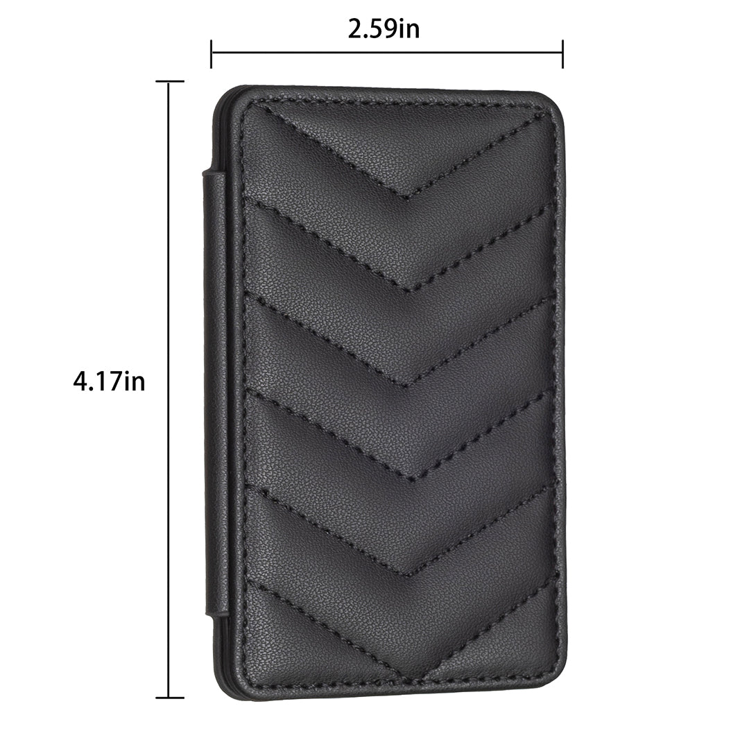 BFK02 Phone Card Holder Leather ID Case Sticker 3D Wave Pattern Pocket Pouch for Phone Case - Black