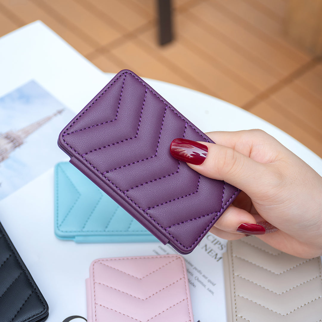 BFK02 Phone Card Holder Leather ID Case Sticker 3D Wave Pattern Pocket Pouch for Phone Case - Dark Purple