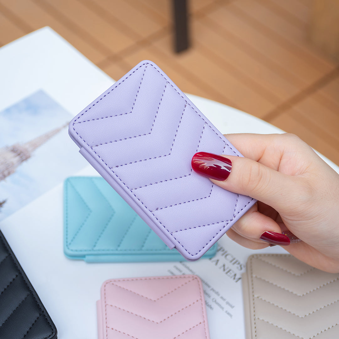 BFK02 Phone Card Holder Leather ID Case Sticker 3D Wave Pattern Pocket Pouch for Phone Case - Purple